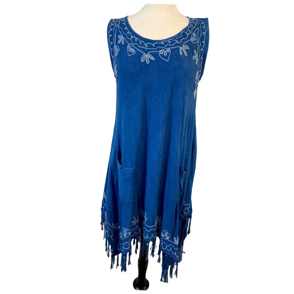 Neelam Fashions Women S/M Blue Embroidered Sleeveless Dress Beach Up Resort Wear